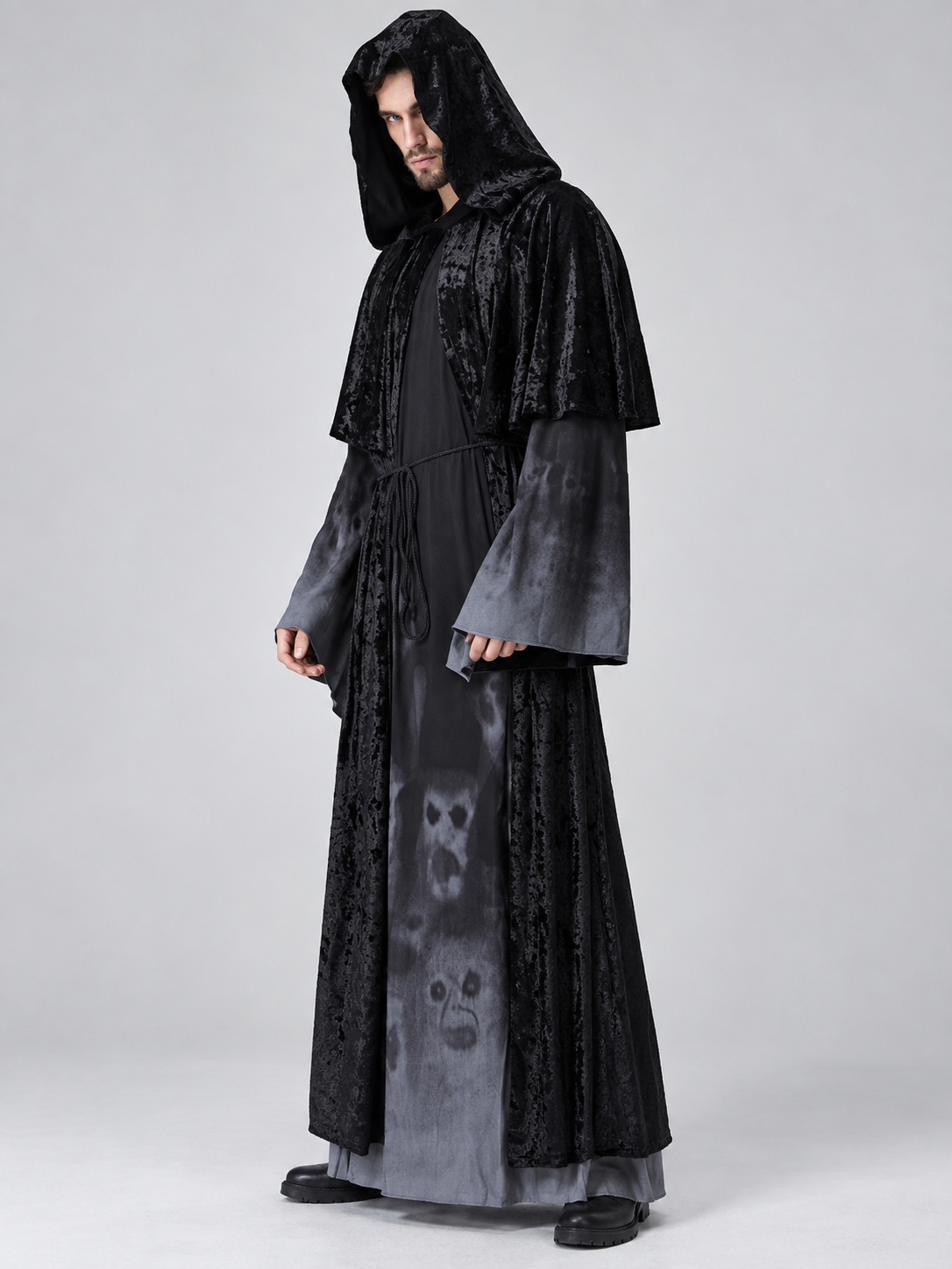 Vampire Halloween Costume with Hood, Cape, and Belt