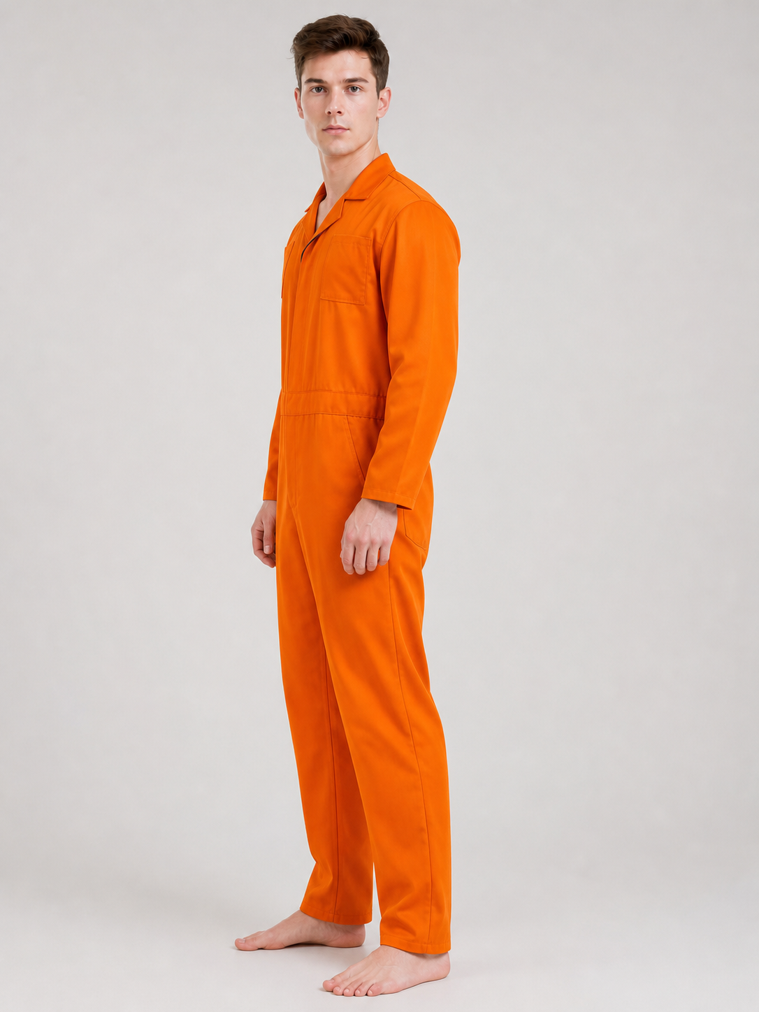 Orange Long-Sleeve Utility Jumpsuit