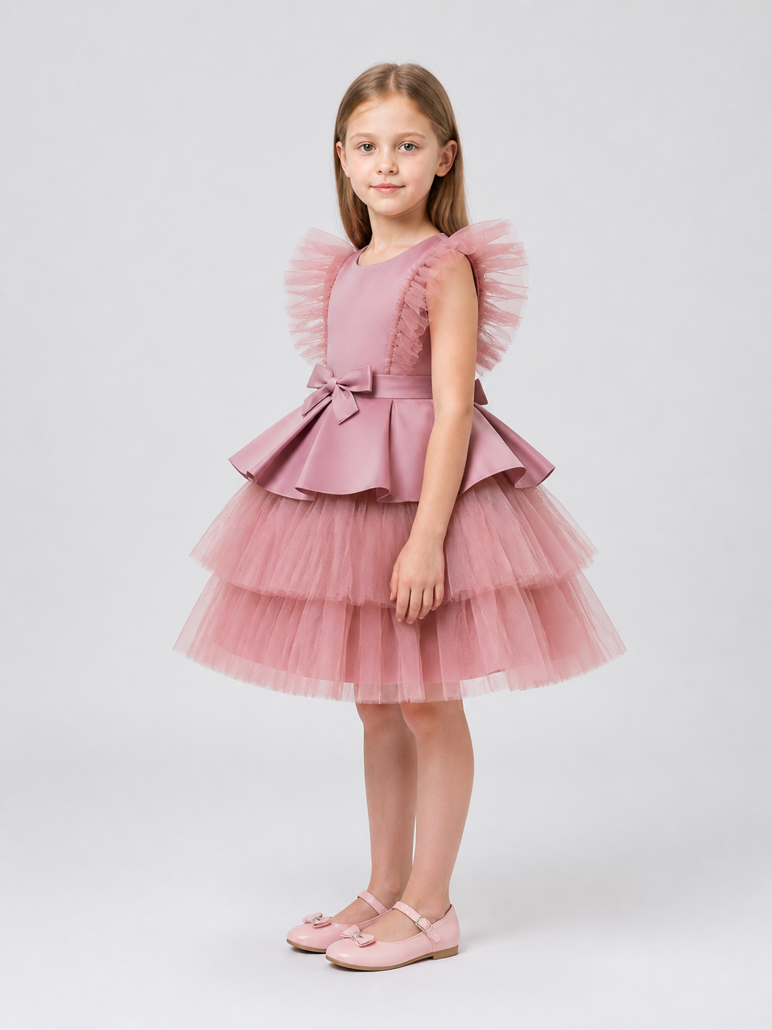 Princess Dress for Girls, Full Tulle Skirt and Bow side view