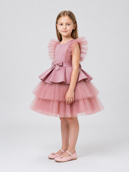Princess Dress for Girls, Full Tulle Skirt and Bow side view