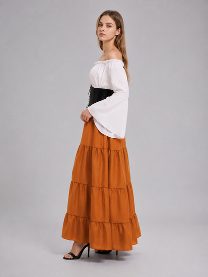 Long Medieval-Style Dress with Corset Belt side view