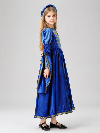 Children's velvet carnival dress with headpiece side view