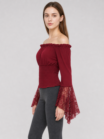 Off-the-Shoulder Blouse with Lace Cuffs