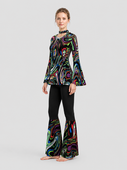 Disco Costume with Psychedelic Print, Flared Pants side view