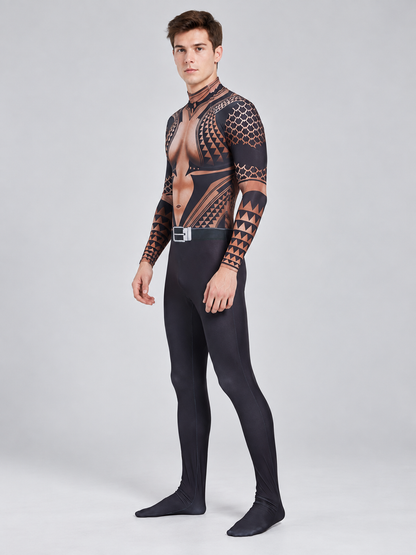 Aquaman Costume Jumpsuit with Anatomical Print side view