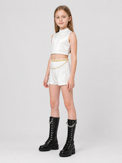 Children's K-POP Costume, White with Gold Belt side view