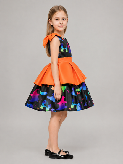 Children's Carnival Dress with an Orange Bow side view
