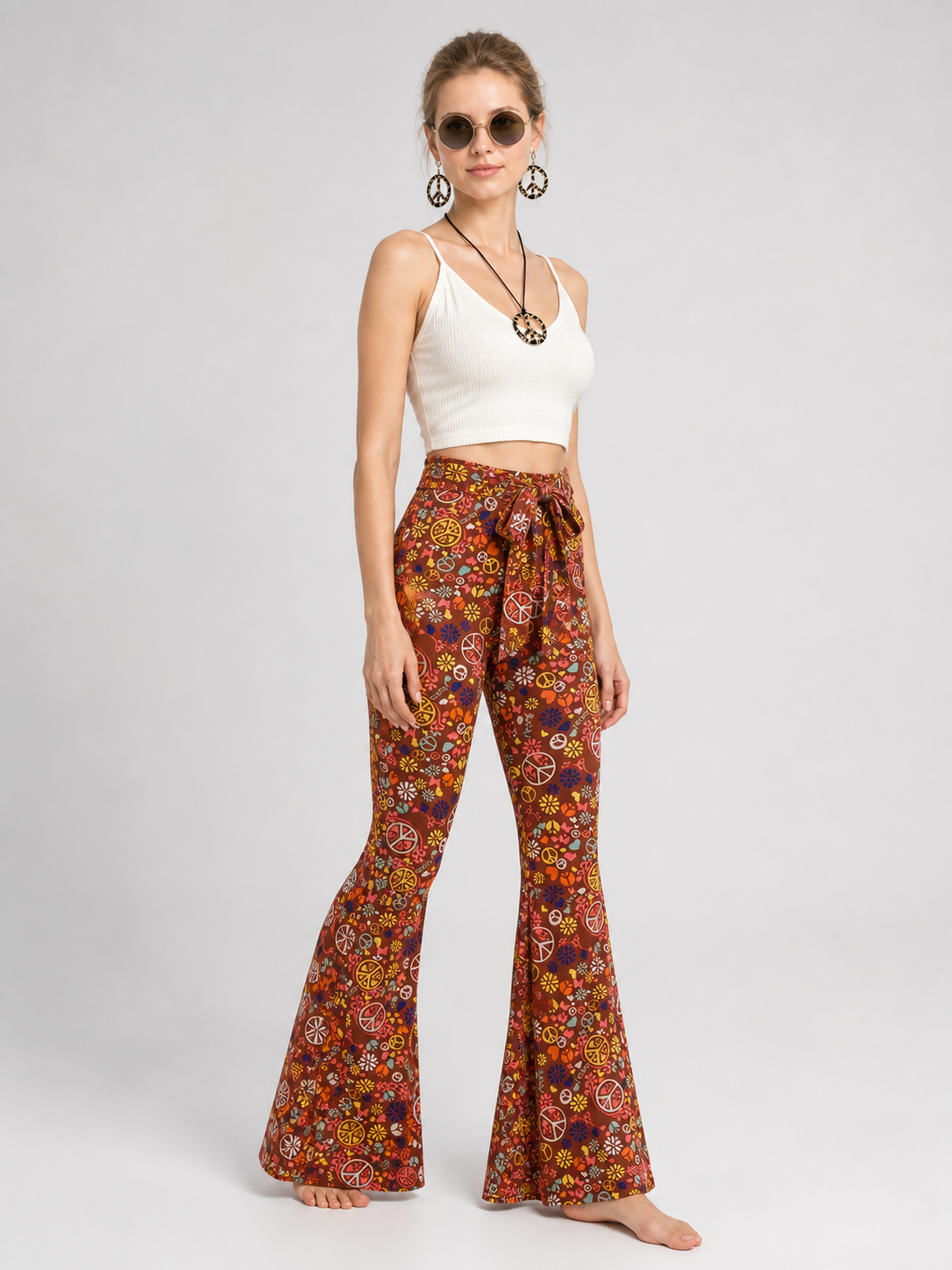 Boho Set: Printed Bell-Bottom Pants, Belt, and Accessories side view