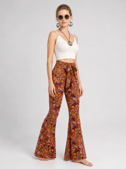 Boho Set: Printed Bell-Bottom Pants, Belt, and Accessories side view
