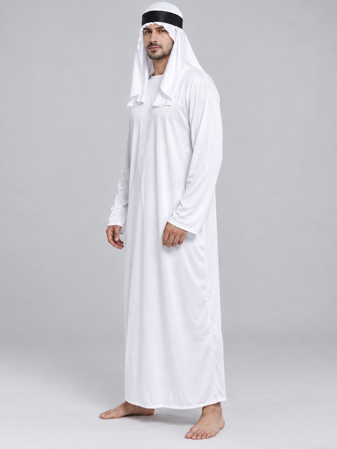 Arabic Cosplay Costume: White Robe, Headscarf, Beard