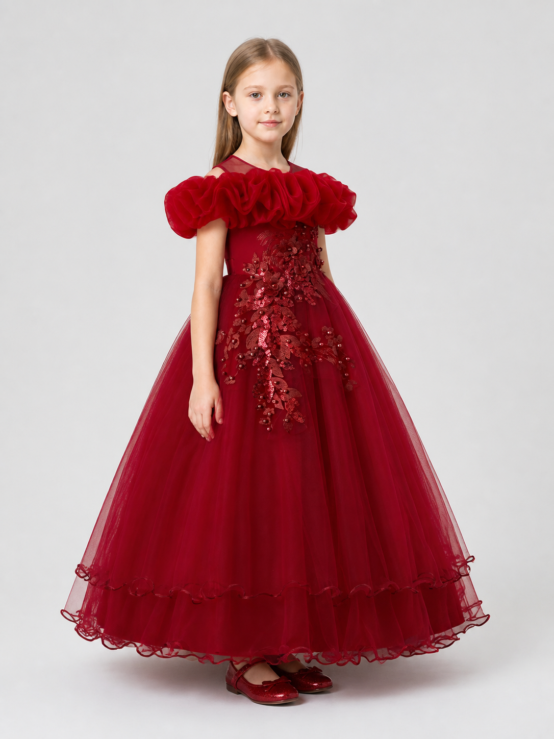 Full Princess Dress with Off-the-Shoulder Design and Sequins side view