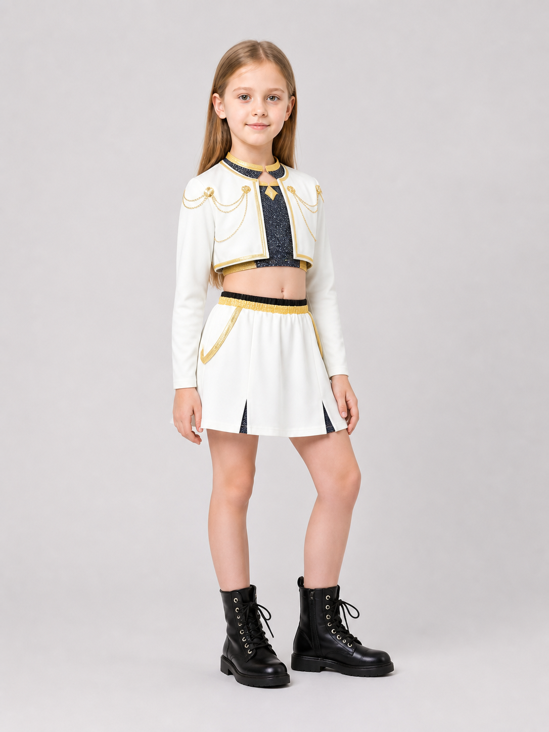 Cosplay Costume for Performances, 3-Piece Set, White and Gold side view