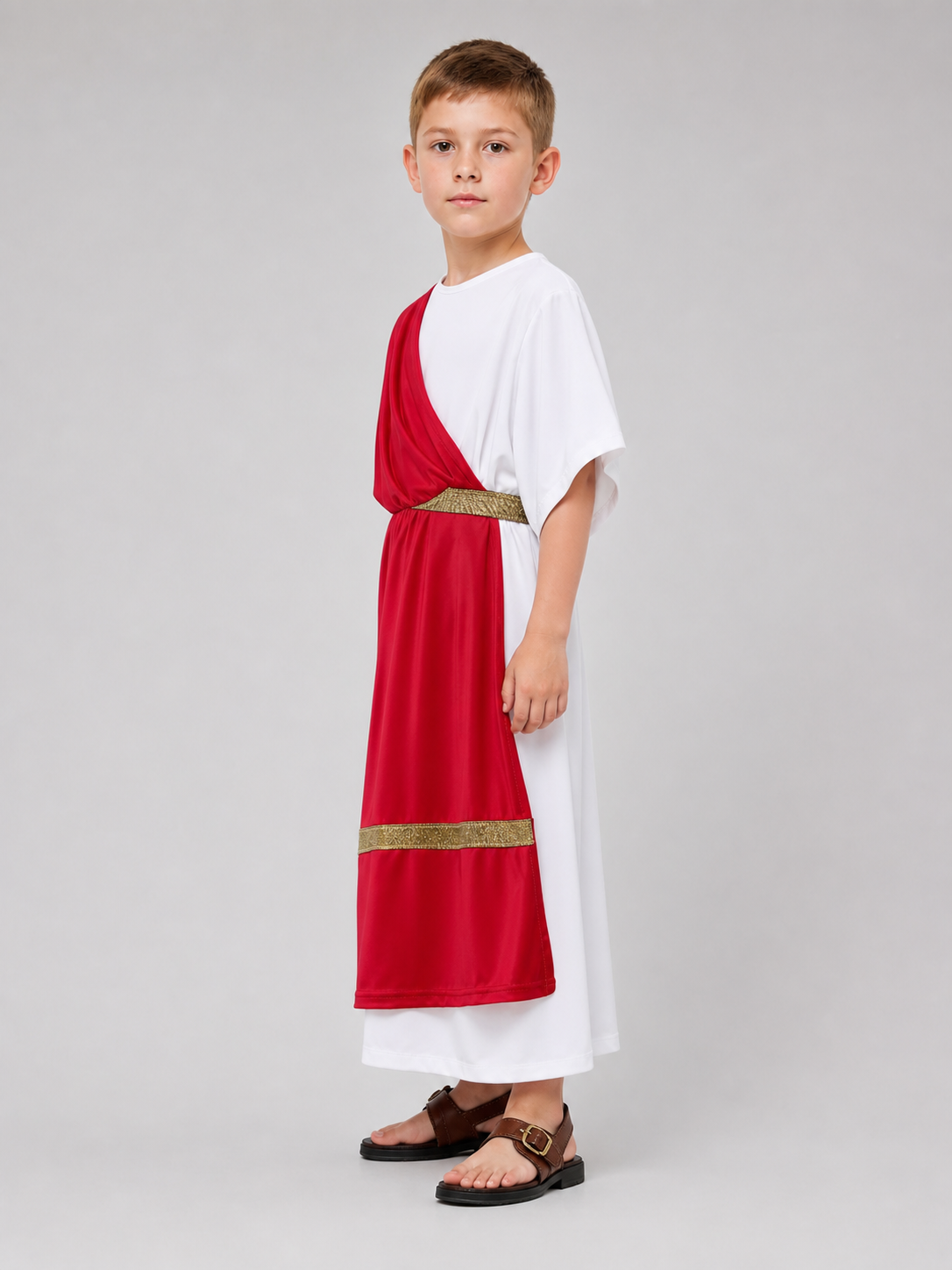 Ancient Greek Costume with Red and Gold Ribbons side view 5