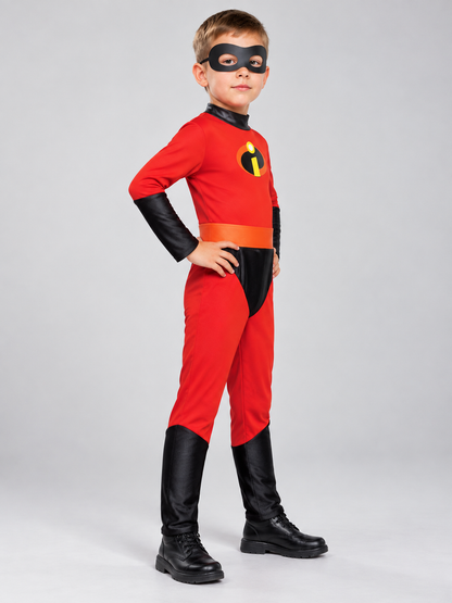 Kids' Superhero Costume Red with Half-Mask and Belt