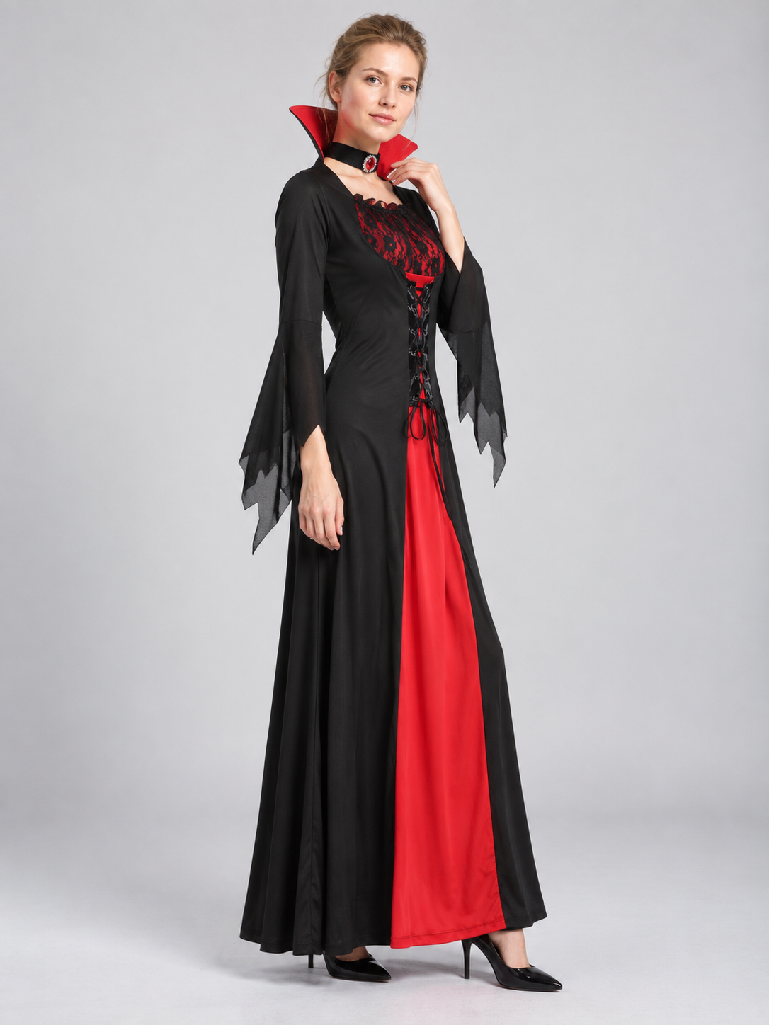 Gothic Carnival Dress with Red Lacing side view