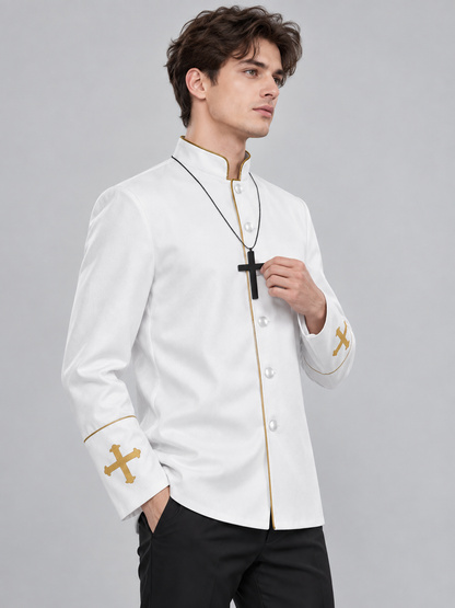 White Priest Costume with Embroidered Crosses