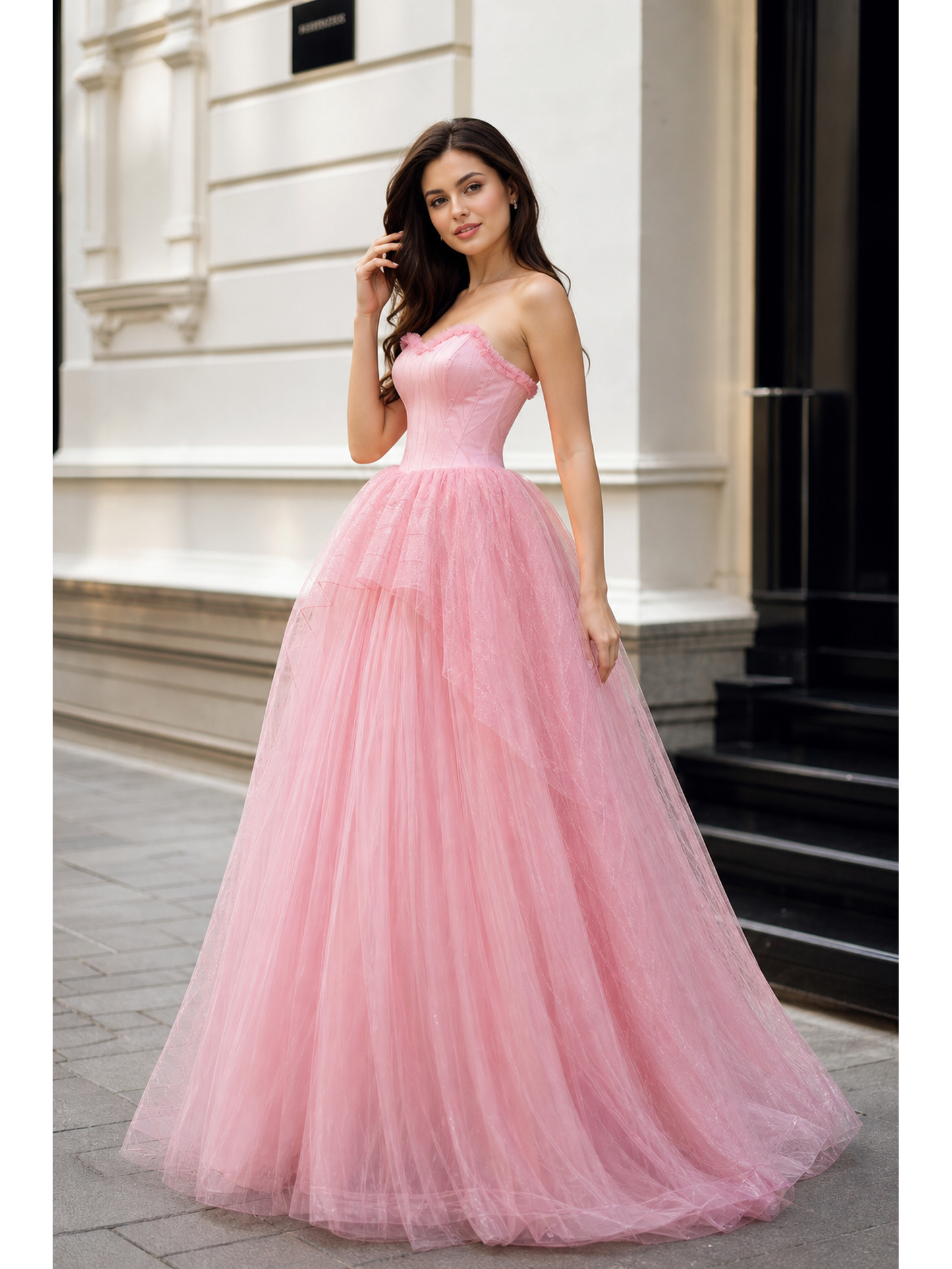 Pink cosplay dress with belt and white vest