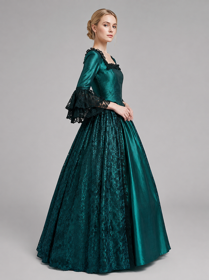 Medieval Dress with Full Skirt and Lace side view