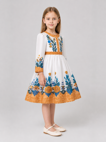 Girls' Floral Print Dress, Long Sleeves