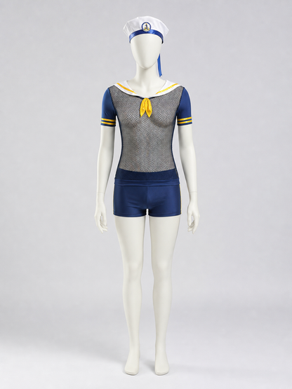 Nautical-Style Mesh Romper Shorts side view
