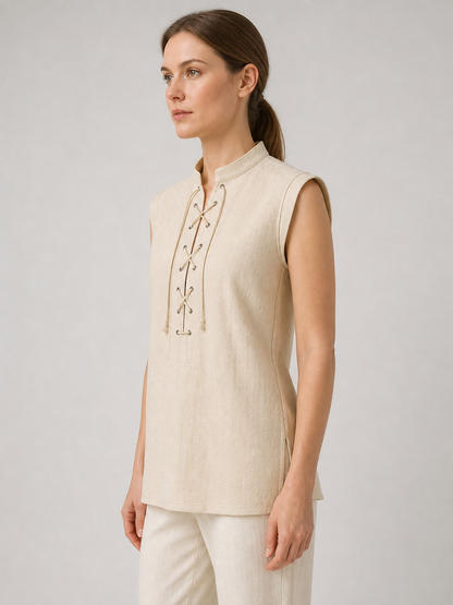 Lace-Up Vest with Stand Collar, Halloween