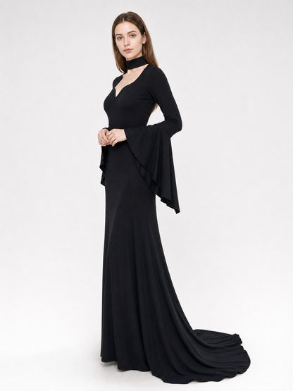 Black Gothic Floor-Length Evening Dress