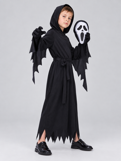 Cosplay Costume with Hood, Mask, and Ripped Edges