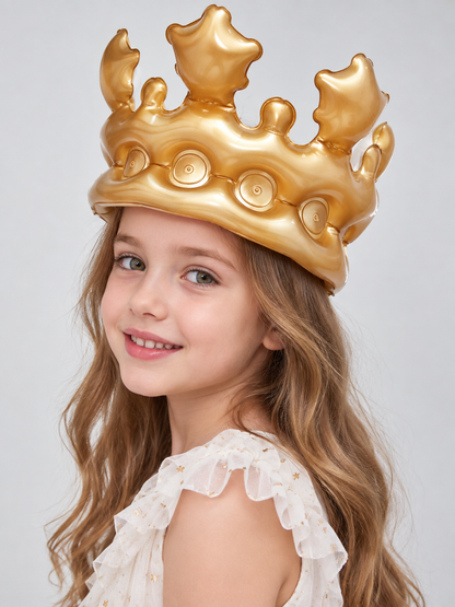 Inflatable Crown Gold Glossy PVC with Tall Points