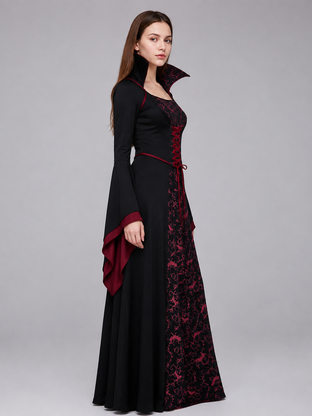 Black Carnival Dress with Burgundy Pattern side view