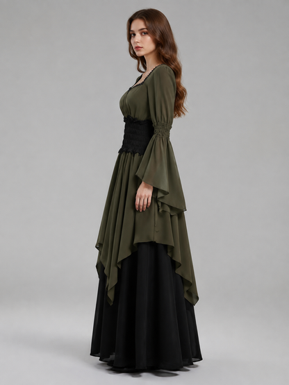 Long Historical-Style Dress with Draping side view