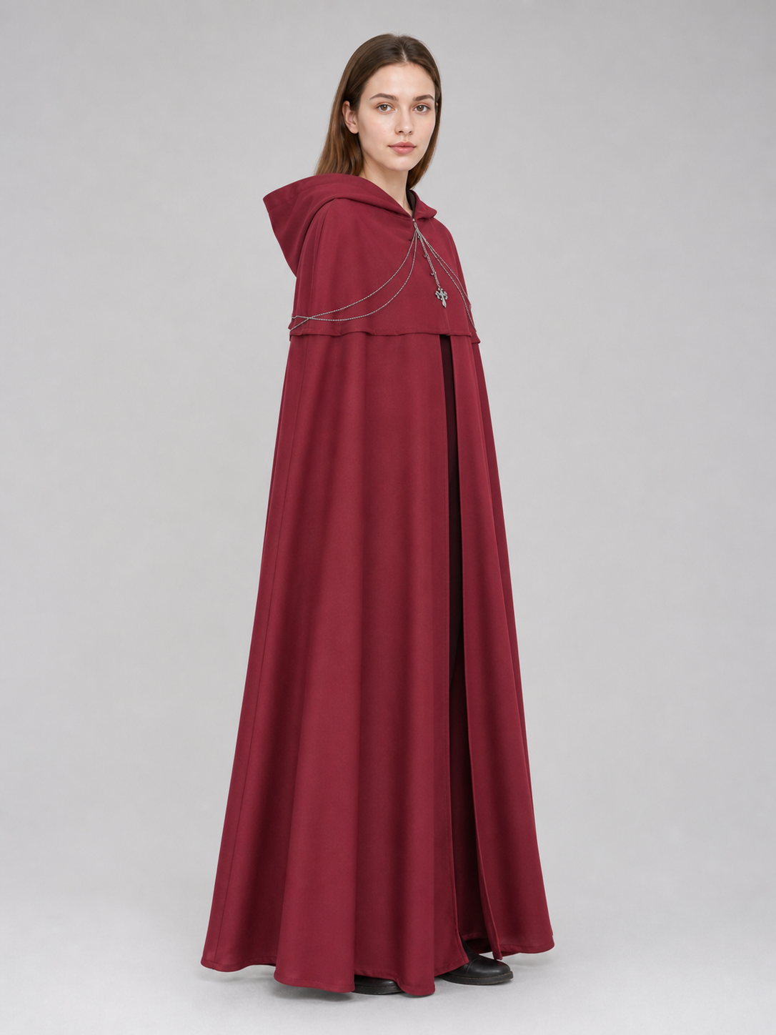 Gothic Hooded Cloak with Pendant for Cosplay