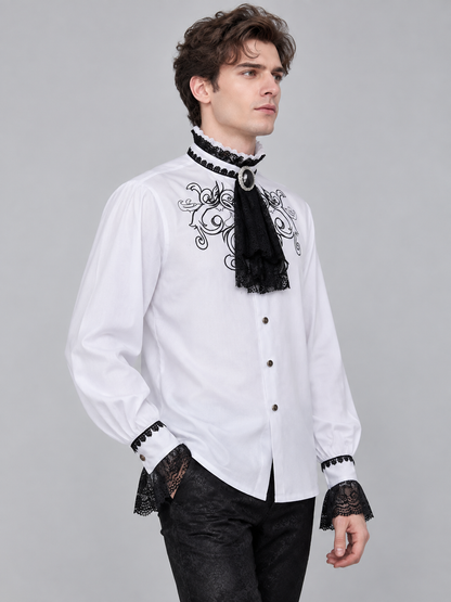 White Gothic-Style Shirt with Lace and Jabot