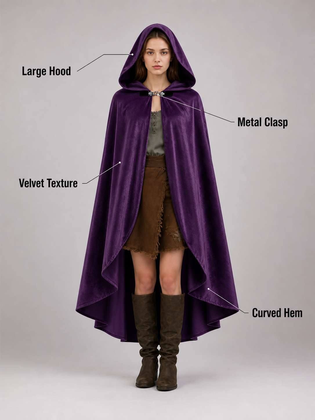 Purple Hooded Medieval Costume Cloak