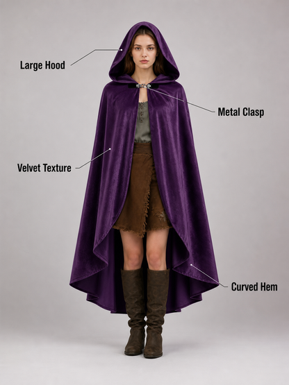 Purple Hooded Medieval Costume Cloak