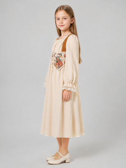Girls’ Dress with Corset Panel and Puff Sleeves side view
