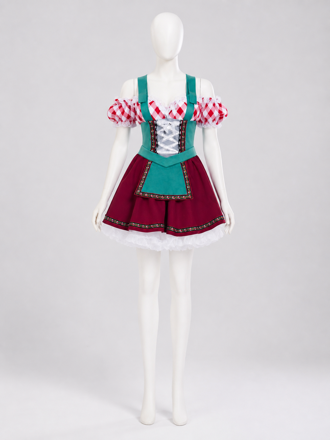 Ethnic maid costume with ruffles for Halloween S-XL side view