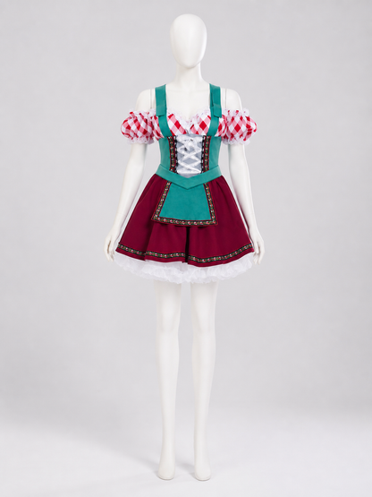 Ethnic maid costume with ruffles for Halloween S-XL side view