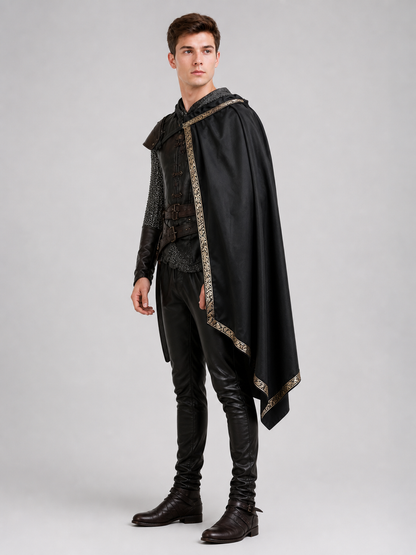 Black Medieval Hooded Carnival Cape