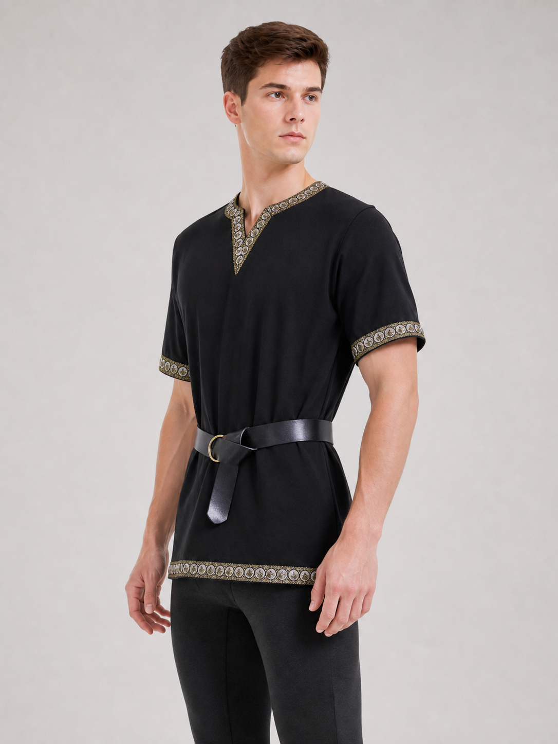 Black Tunic with V-Neckline and Belt