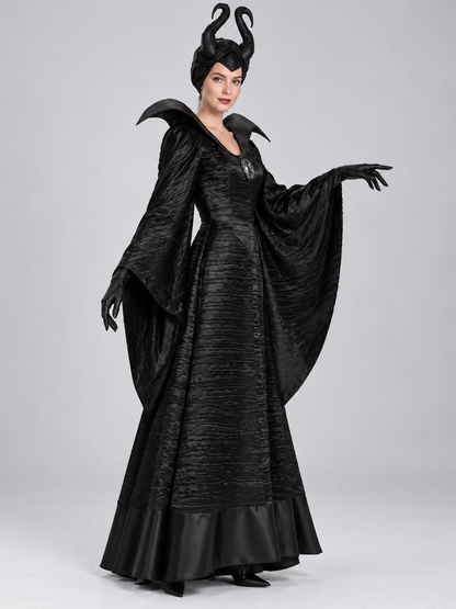 Maleficent Costume: Black Dress, Horns, Brooch