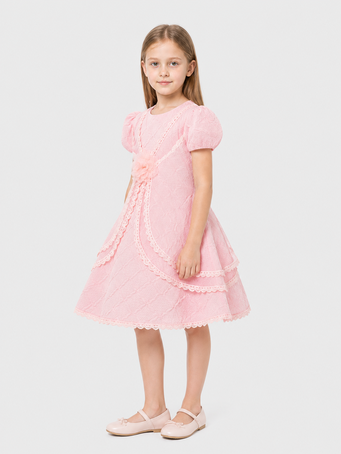 Dressy Princess Dress for Girls with Lace side view