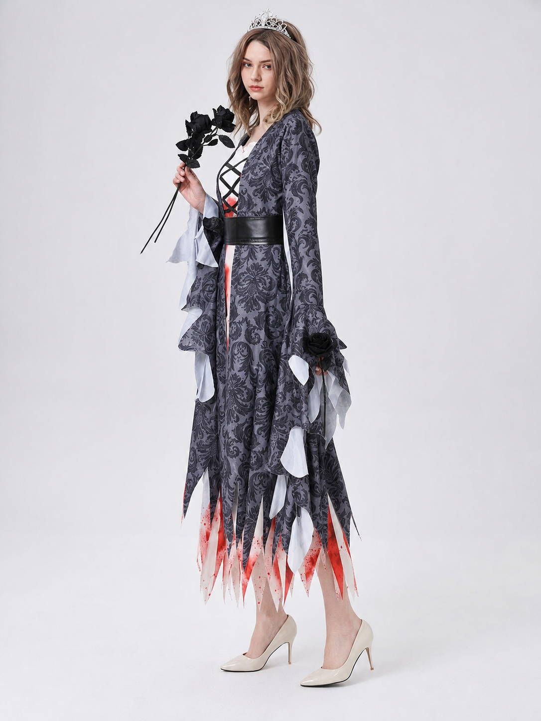 Gothic Vampire Costume: Dress, Belt, and Crown
