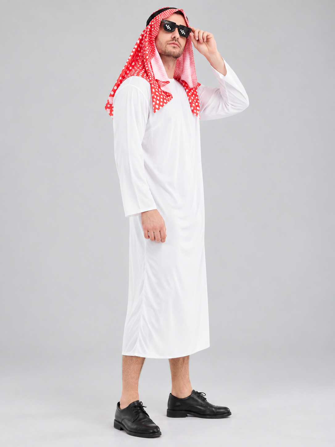 Carnival Costume with Headscarf and Pixel Glasses side view