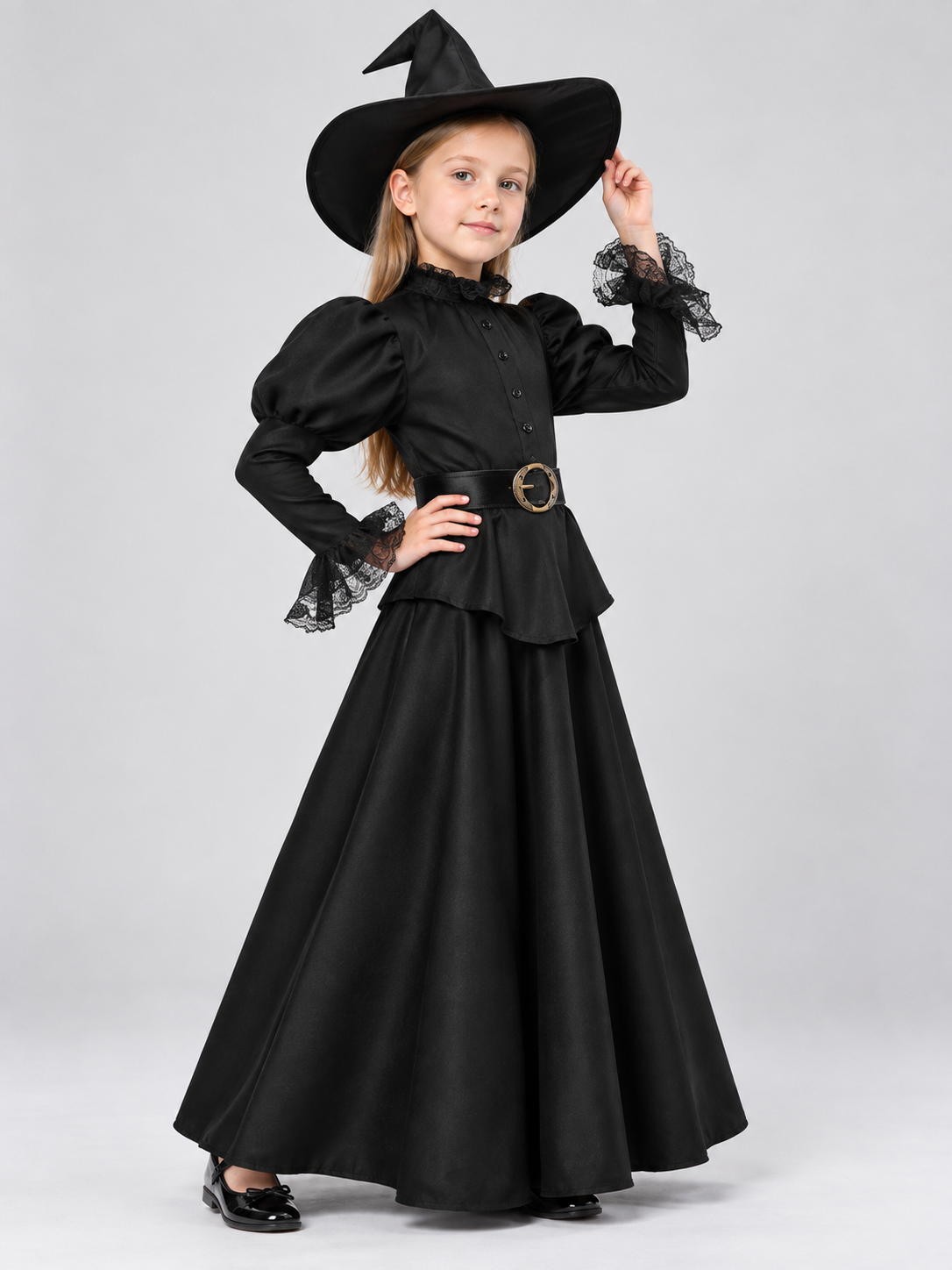 Kids' Witch Halloween Costume Black with Hat and Belt