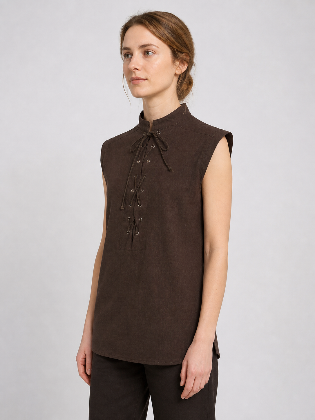 Halloween Sleeveless Lace-Up Vest with Stand Collar
