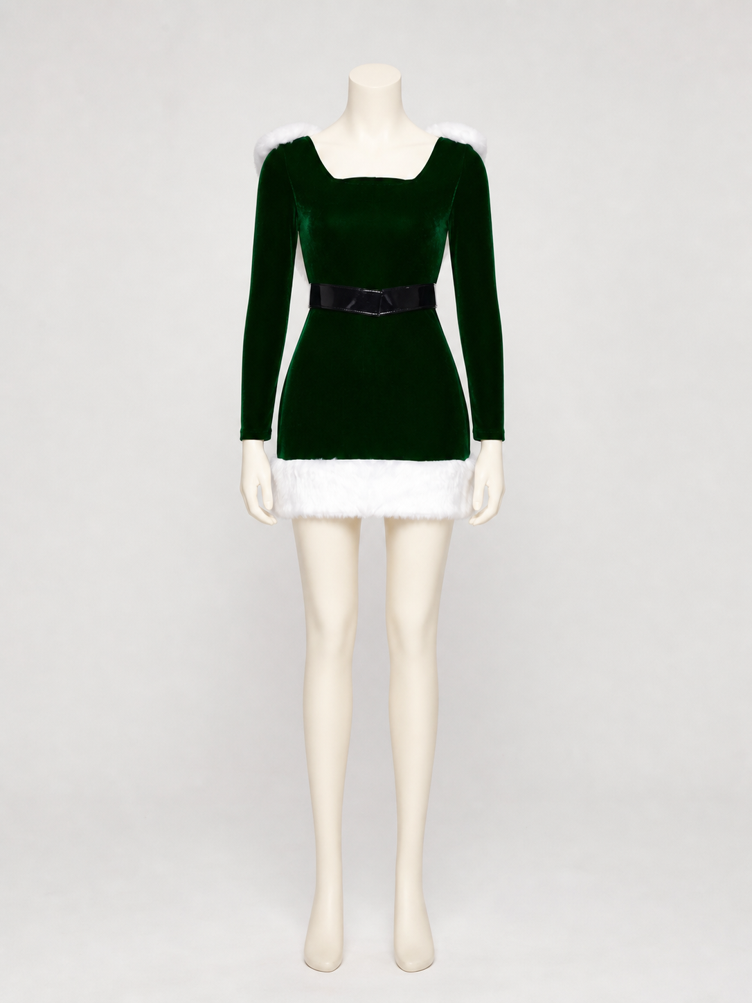 Christmas cosplay dress, green, with trim side view