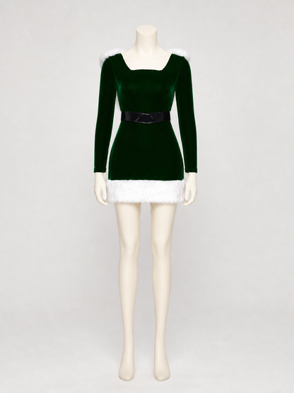 Christmas cosplay dress, green, with trim side view