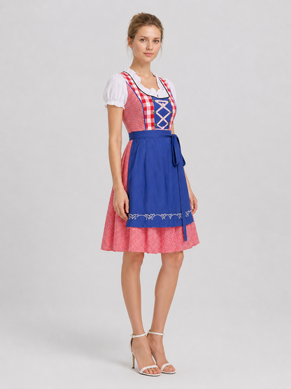 Red and White Plaid Dress with Blue Overlay side view