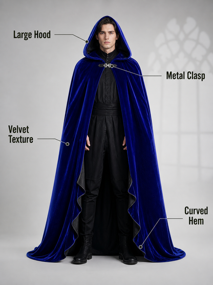 Long Blue Hooded Carnival Cape