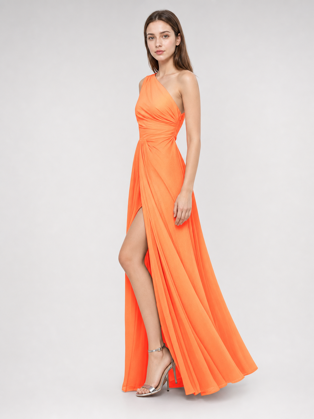 Asymmetrical One-Shoulder Orange Maxi Dress